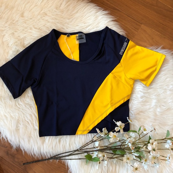 Gymshark Tops - Gymshark | Asymmetric Crop Top in Navy/Yellow